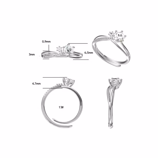 Bague de fiançailles en argent sterling 925 avec moissanite à 50 points
