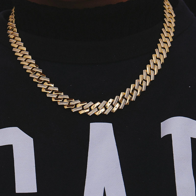 Fine Jewelry Yellow Gold Plated Cuban Chain Hip Hop Jewelry Moissanite Cuban Link Chain High Quality Silver Men Cuban Link Chain