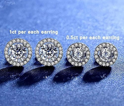 Moissanite Stud Earrings for Women, 1.0CT, 925 Sterling Silver with 18K White Gold Plated, with Certificate