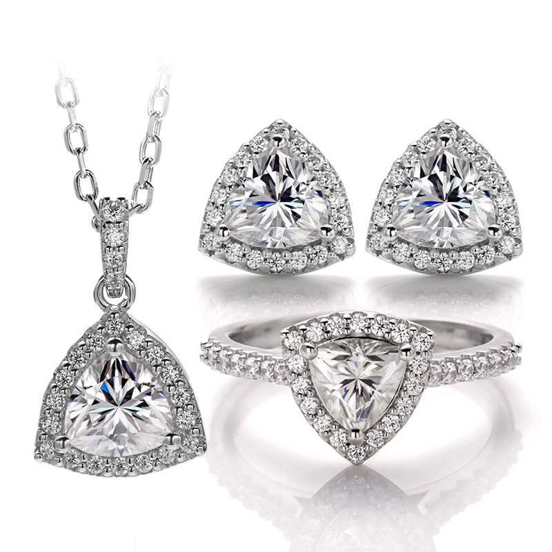 925 Sterling Woman Earring Necklace Ring Jewelry Set Fancy Shape Gold Plated Moissanite Silver Jewelry