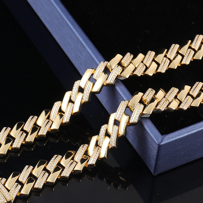 Fine Jewelry Yellow Gold Plated Cuban Chain Hip Hop Jewelry Moissanite Cuban Link Chain High Quality Silver Men Cuban Link Chain