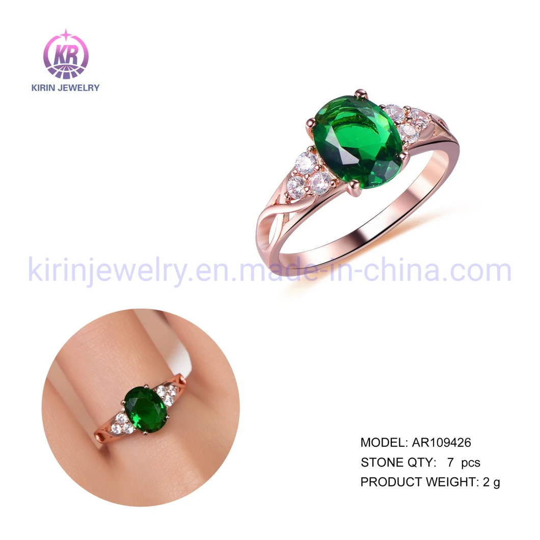 Anillo Fashion Design Rose Gold Diamond Engagement Wedding Rings Couple Engagement Moissanite Emerald Ring