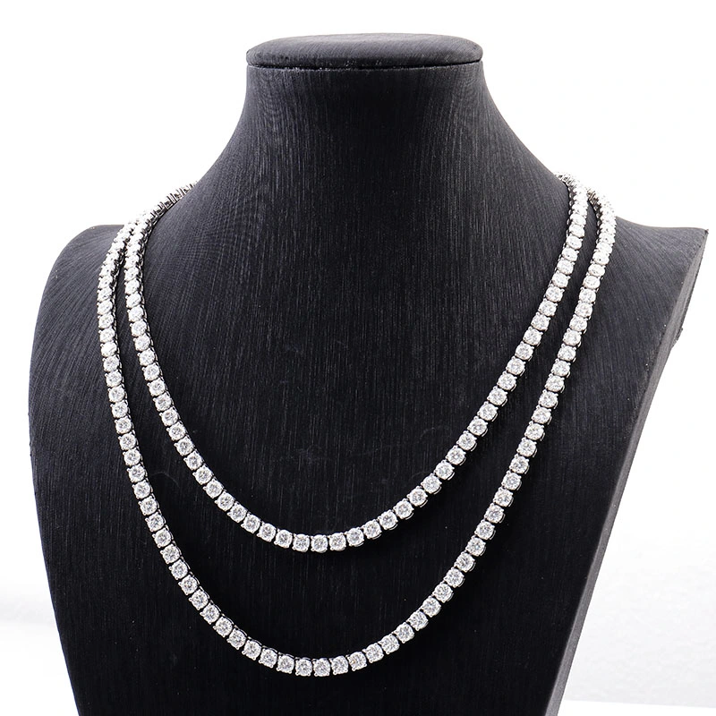 Wholesale Price Ice out 3mm 4mm 5mm Round Moissanite Diamond Tennis 925 Sterling Silver Chain in White Gold