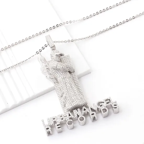 Hip Hop Rectangle Custom Moissanite Diamond Pendant with Colors Vvs Round Moissanite Diamond Fine Jewelry
