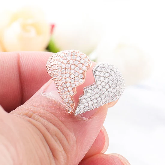 Bague Heartbreak personnalisée en argent sterling 925 plaqué or Moissanite Diamond Zircon Anneaux pour hommes et femmes