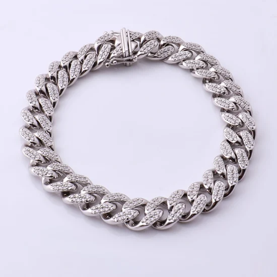 Hommes Hip Hop Chaîne Argent Cubain Lien Chaine Homme Corde 12mm Glacé Vvs Réel Moissanite Bracelet Personnalisé