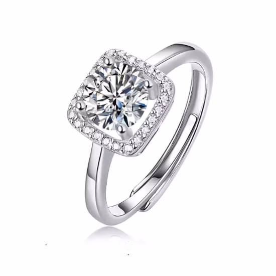 1CT Moissanite Pierre Design Classique Plaqué Or Blanc Bijoux 925 Bague de Fiançailles en Argent pour Cadeau