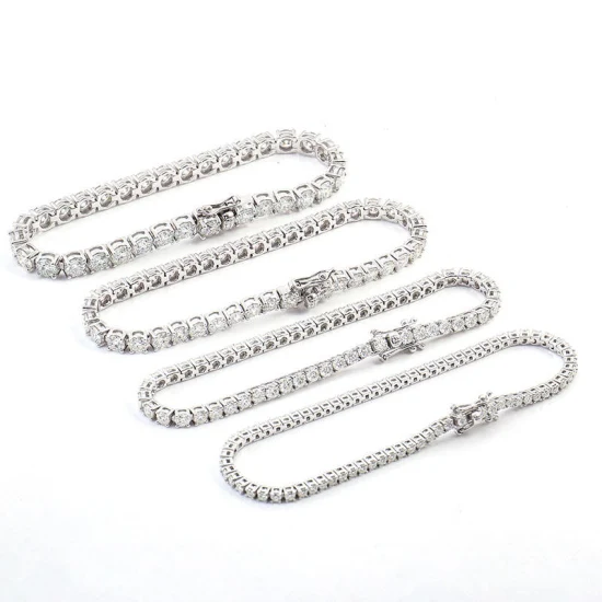 Solitaire Combo Set 2mm3mm4mm5mm Argent Plaqué Or Moissanite Bracelet Tennis Chaîne