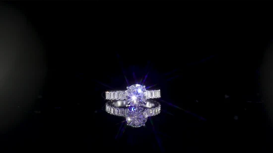 Bague de fiançailles unique en or blanc 10K 2 carats ronde et rectangulaire Vvs Moissnaite Diamond Moissanite