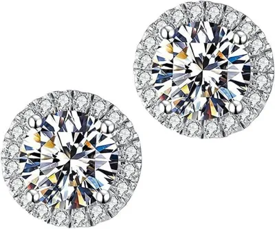 Boucles d'oreilles à tige Moissanite pour femme, 1.0CT, argent sterling 925 avec plaqué or blanc 18 carats, avec certificat