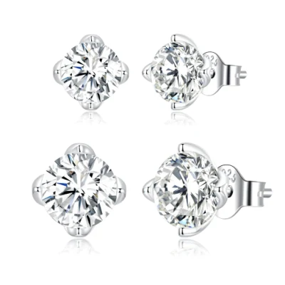 Nouveau 925 Sterling Silver Moissanite 0.5CT 1CT 5mm 6mm Rond Femmes Boucle D'oreille Bijoux