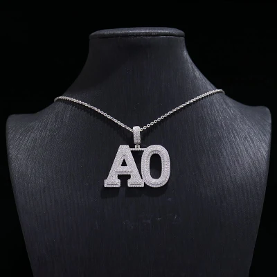 2 pouces en gros entièrement glacé personnalisé argent Moissanite pendentif lettre Ao homme Hip Hop pendentif bijoux